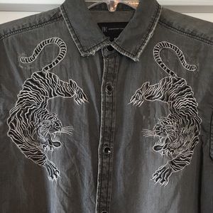 Cool Long sleeve button-up Embroidered Tiger Shirt